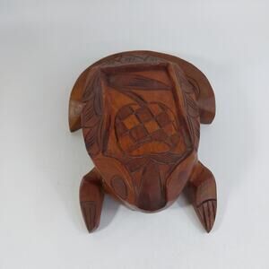 Hand Carved Wooden Frog Figure‎ Trinket Box